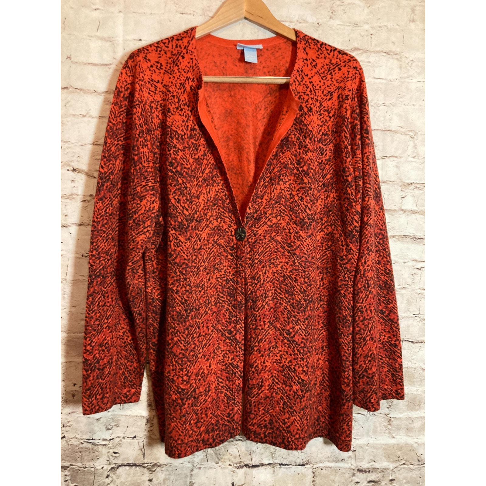 Liz & Me Sweater Womens 2x Red-Orange One Button Open Front Cardigan Plus